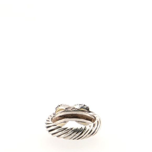 David Yurman Cable X Ring Sterling Silver with 18k White Gold and Diamonds - - Picture 3 of 5
